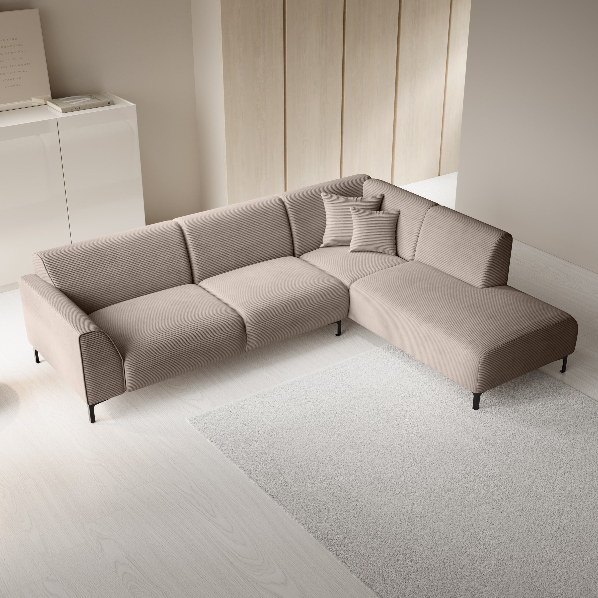 Moana - Hoekbank 4-zits met chaise longue - Ribstof bruin - Rechts