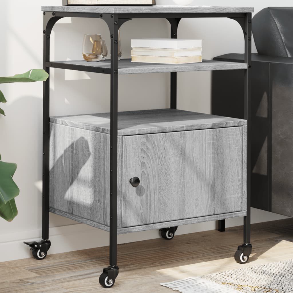 vidaXL Printerstandaard met 3 lagen, grijs Sonoma eiken, 50x40x76 cm