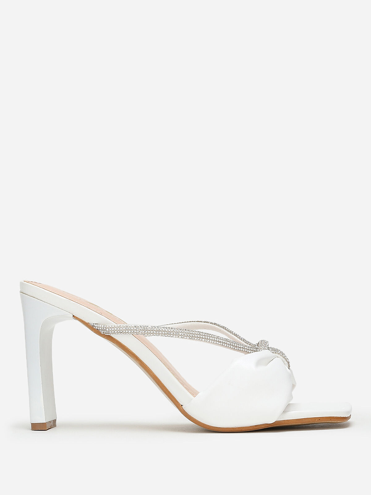 Mules carrées en simili à strass- Blanc