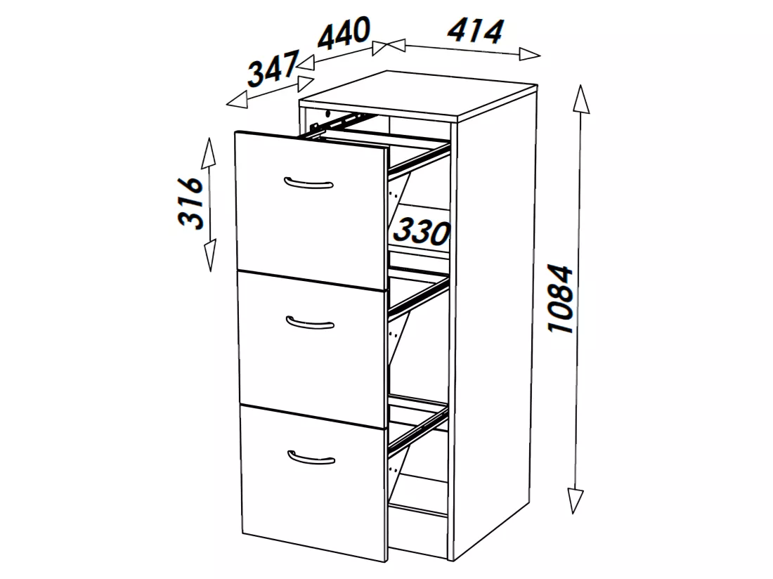 Classeur 3 Tiroirs Pour 75 Dossiers Suspendus 41,4 x 108,4 x 44 cm - Coloris: Aluminium
