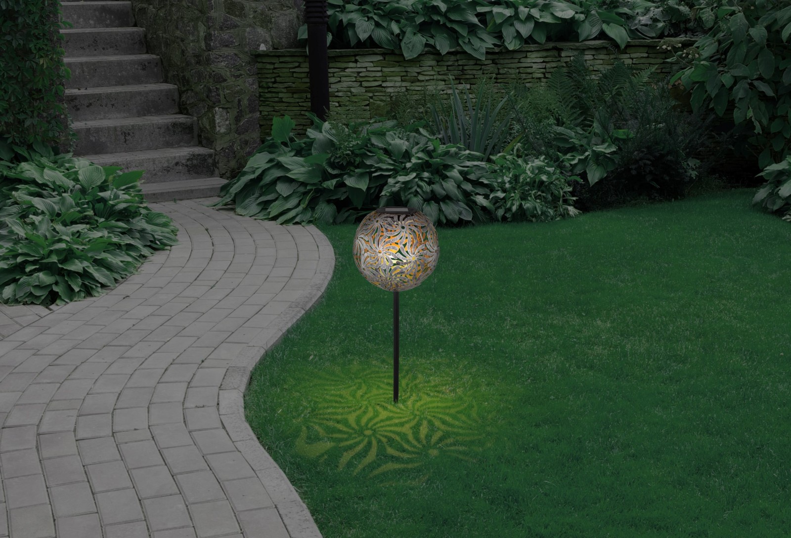 LED-Solarleuchte - silber-grau antik - 54 cm hoch