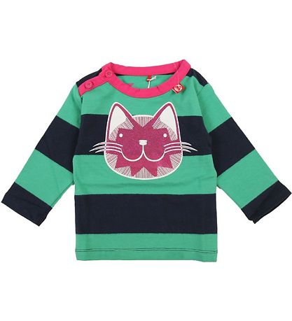 Danef? Bluse -  Grøn/Marine m. Pink Glitter Kat