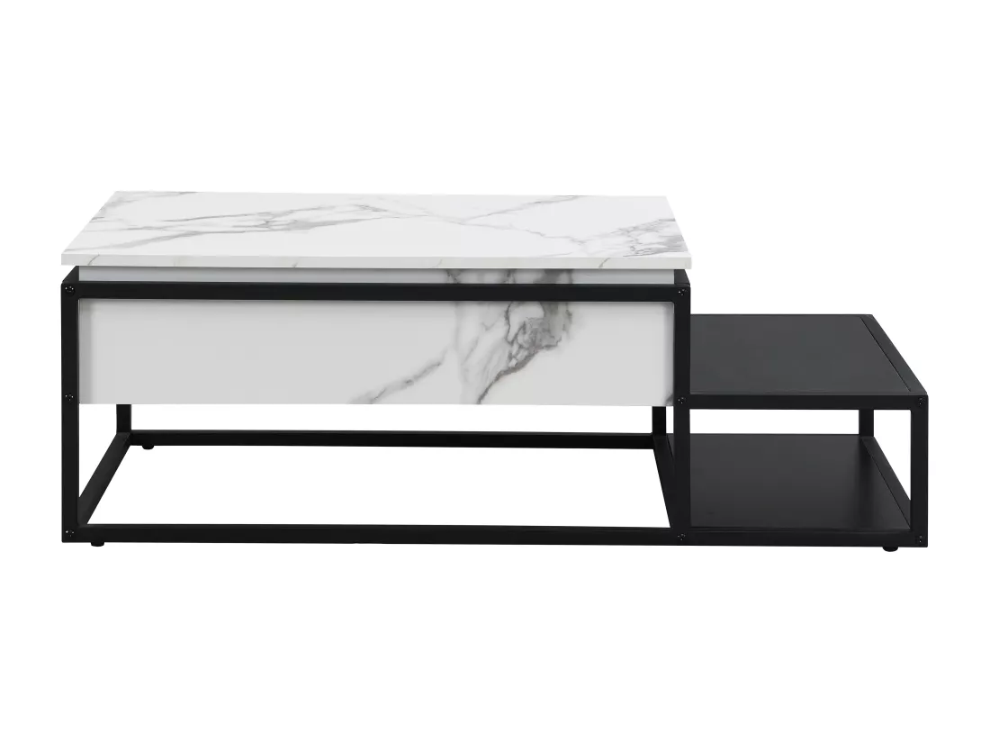 Table basse avec plateau relevable en MDF et métal - Effet marbre blanc et noir - LUTESA