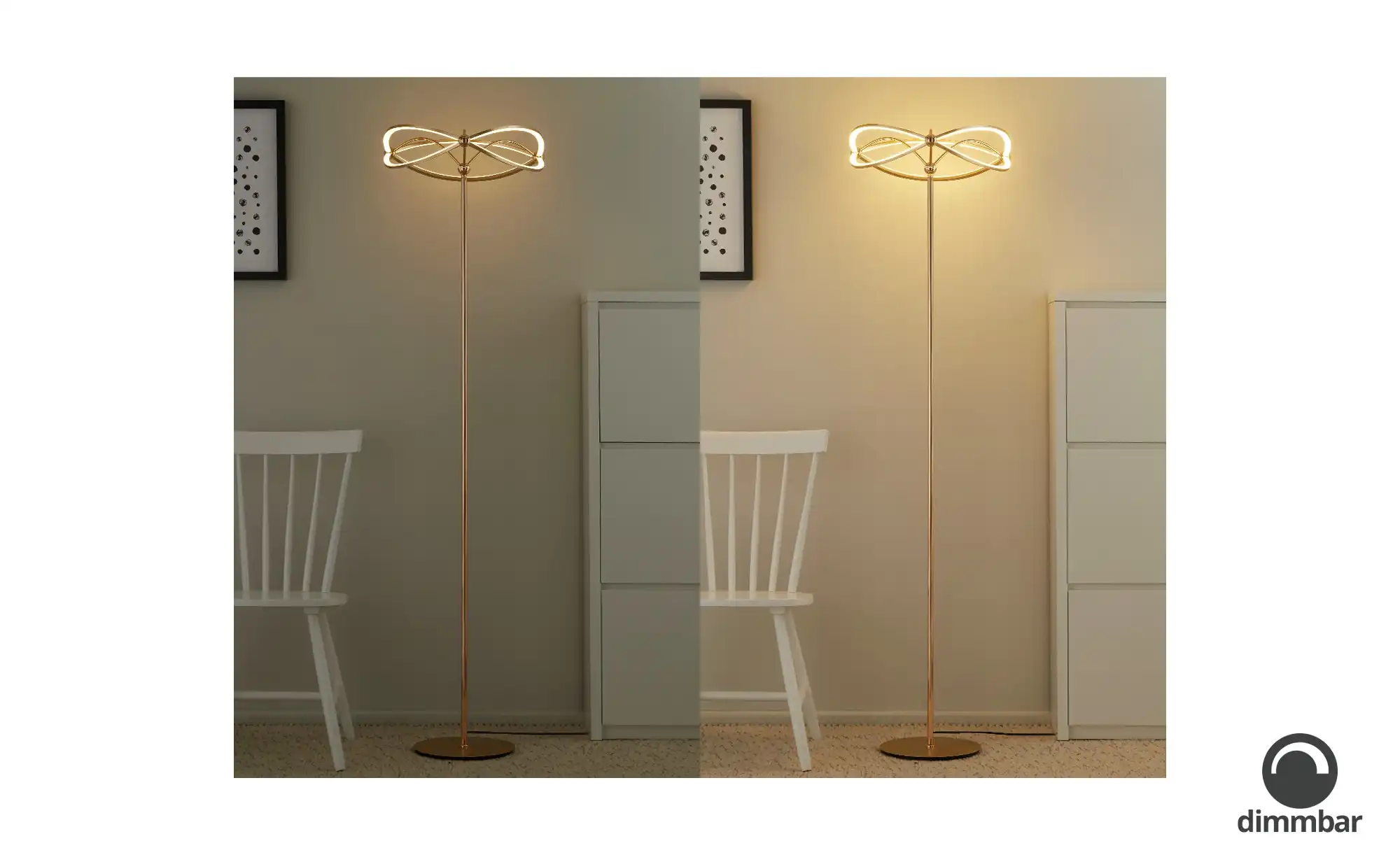 Trio LED-Stehleuchte, messing-matt, geschwungen