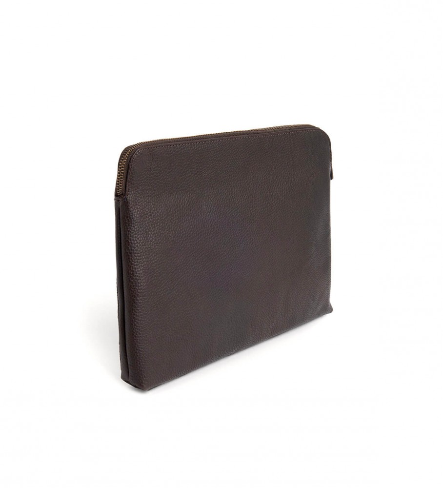 Capa para laptop Hackett em couro marrom, compatível com Ludgate Folio.