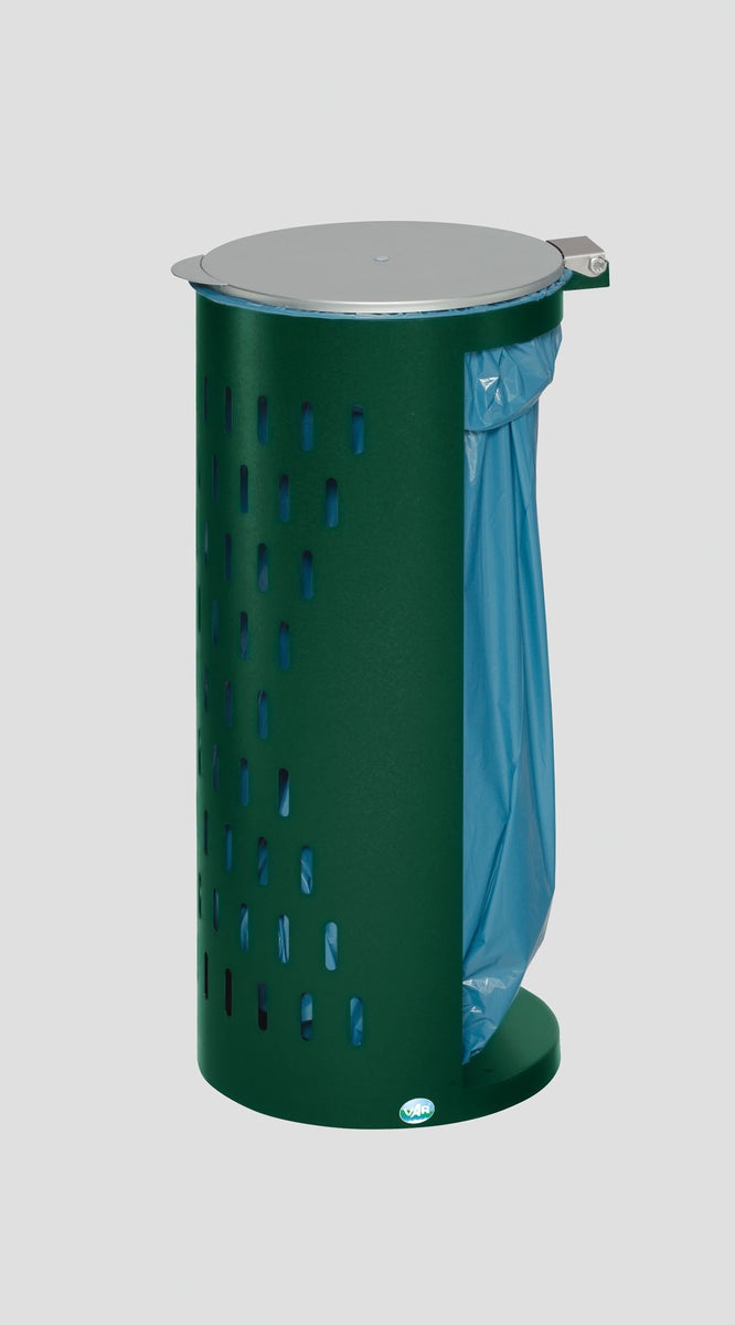 PROREGAL Compacte geperforeerde afvalbak met deksel, 35 cm vulopening, HxBxD 85 x 44 x 44 cm, staal, groen