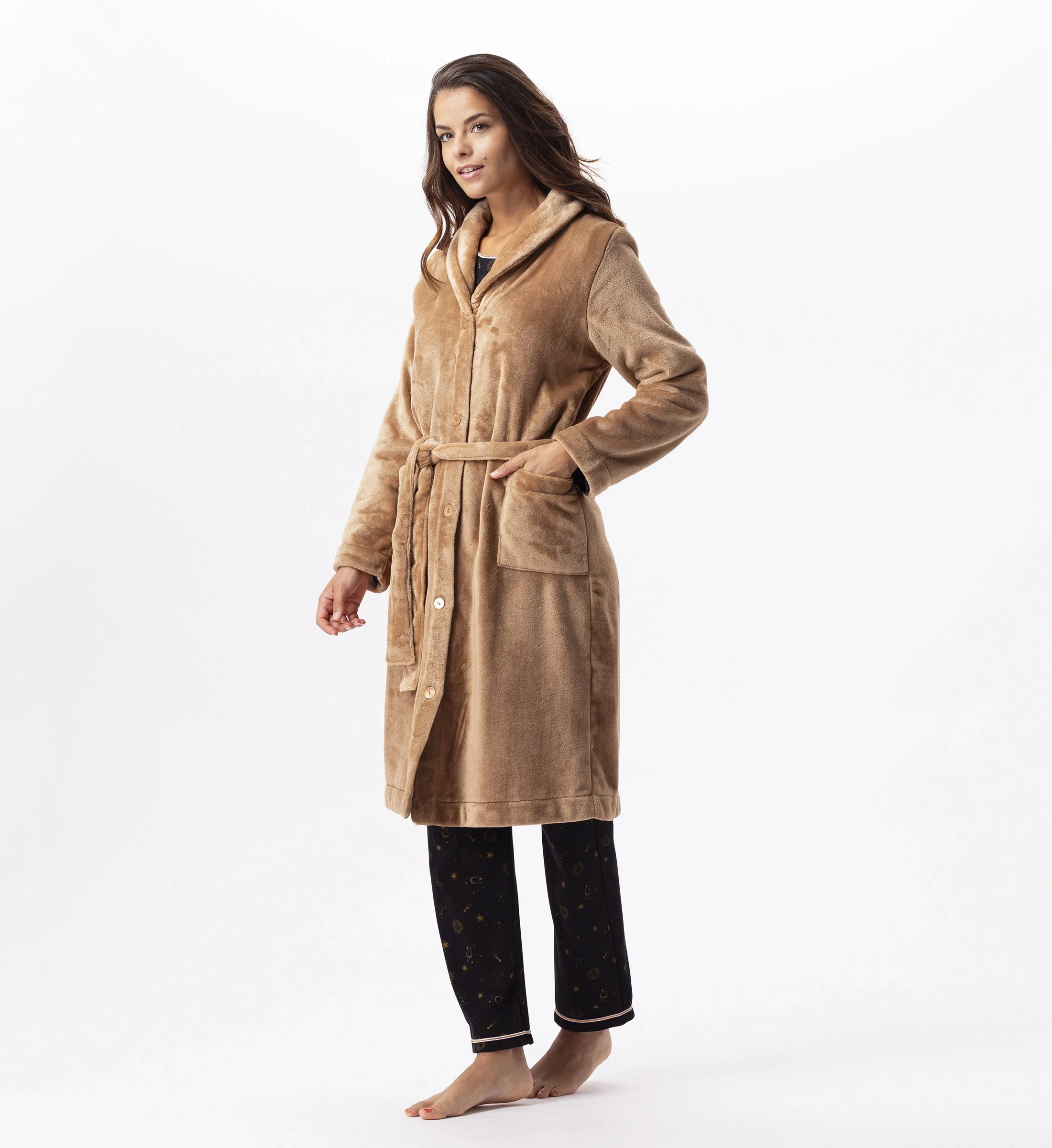 ESSENTIEL H51B - Robe de chambre en peluche flanelle | Marron