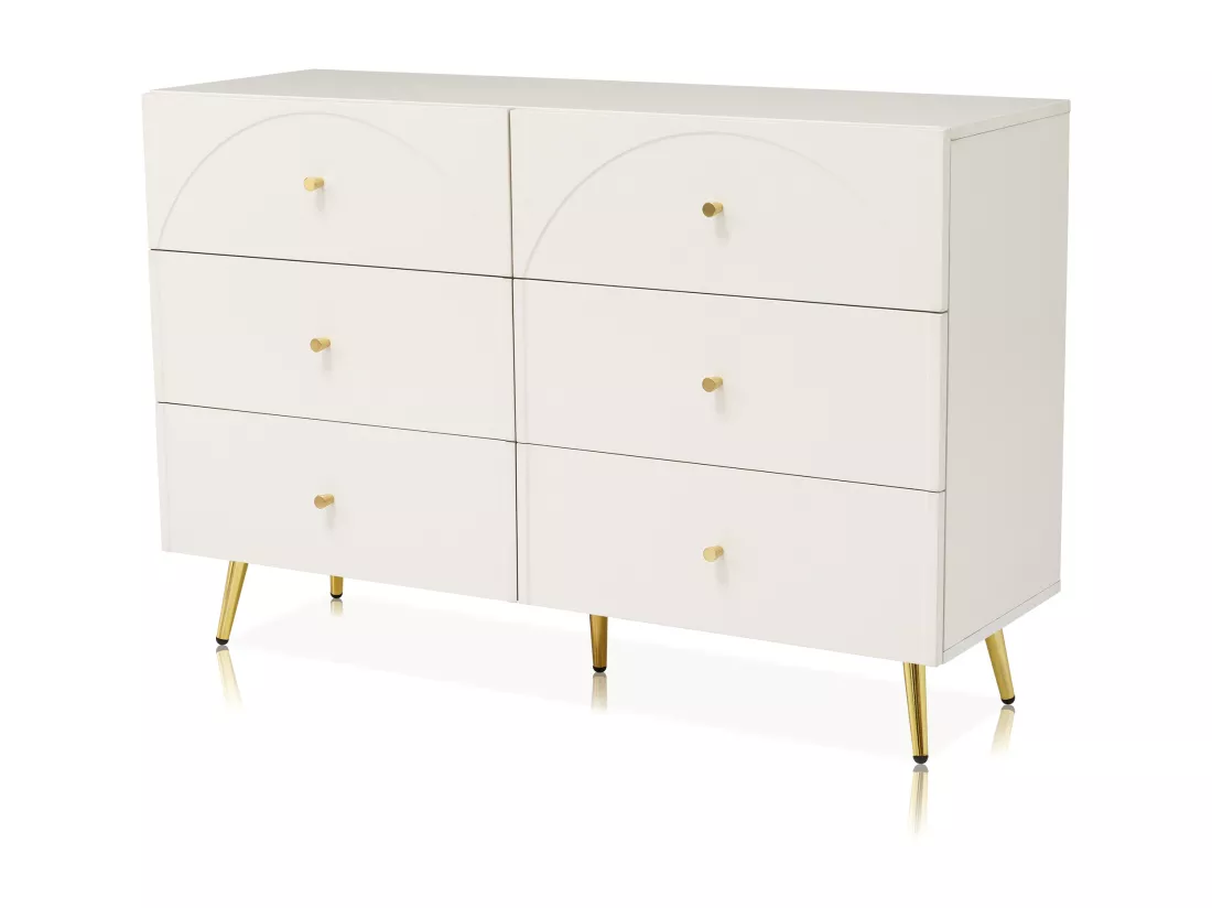 Armoire à tiroirs laiteux avec 6 tiroirs, buffet plateau haut pour chambre et tous les espaces de vie - h85 / B120 / T40 cm