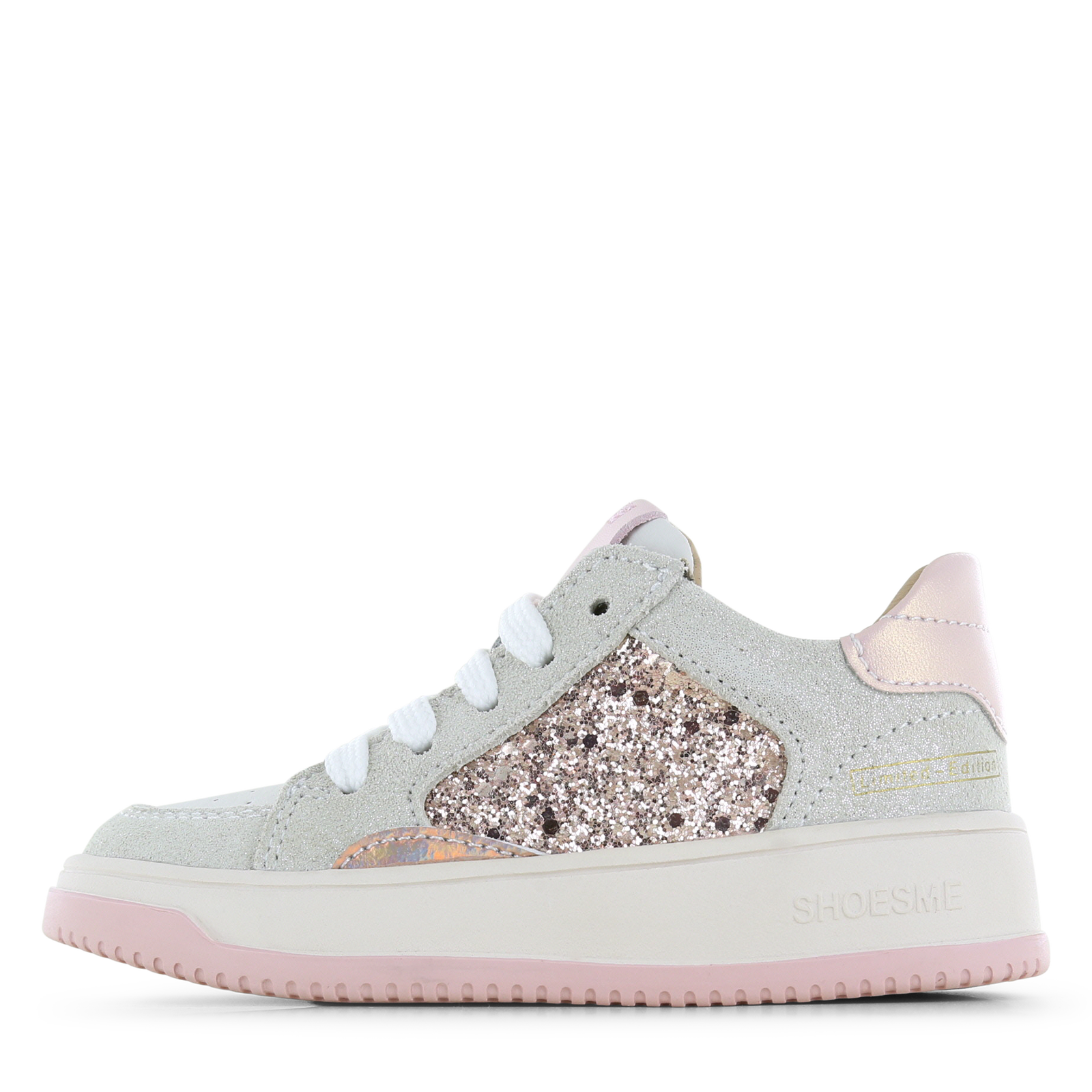 Shoesme roze sneaker met glitters Microfiber leer, Pailletten, Suède | Meis