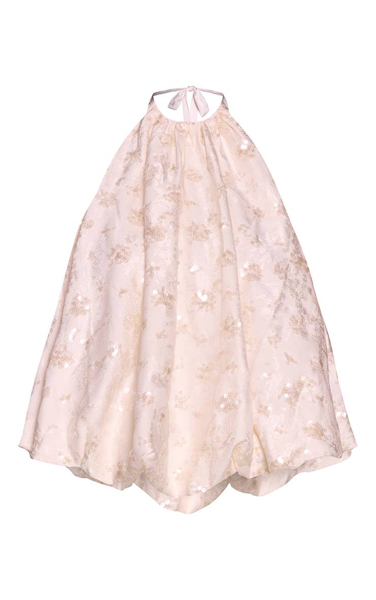 Crème Haut Court Coordonné Col Licou À Sequins Texturés Et Ourlet Bouffant