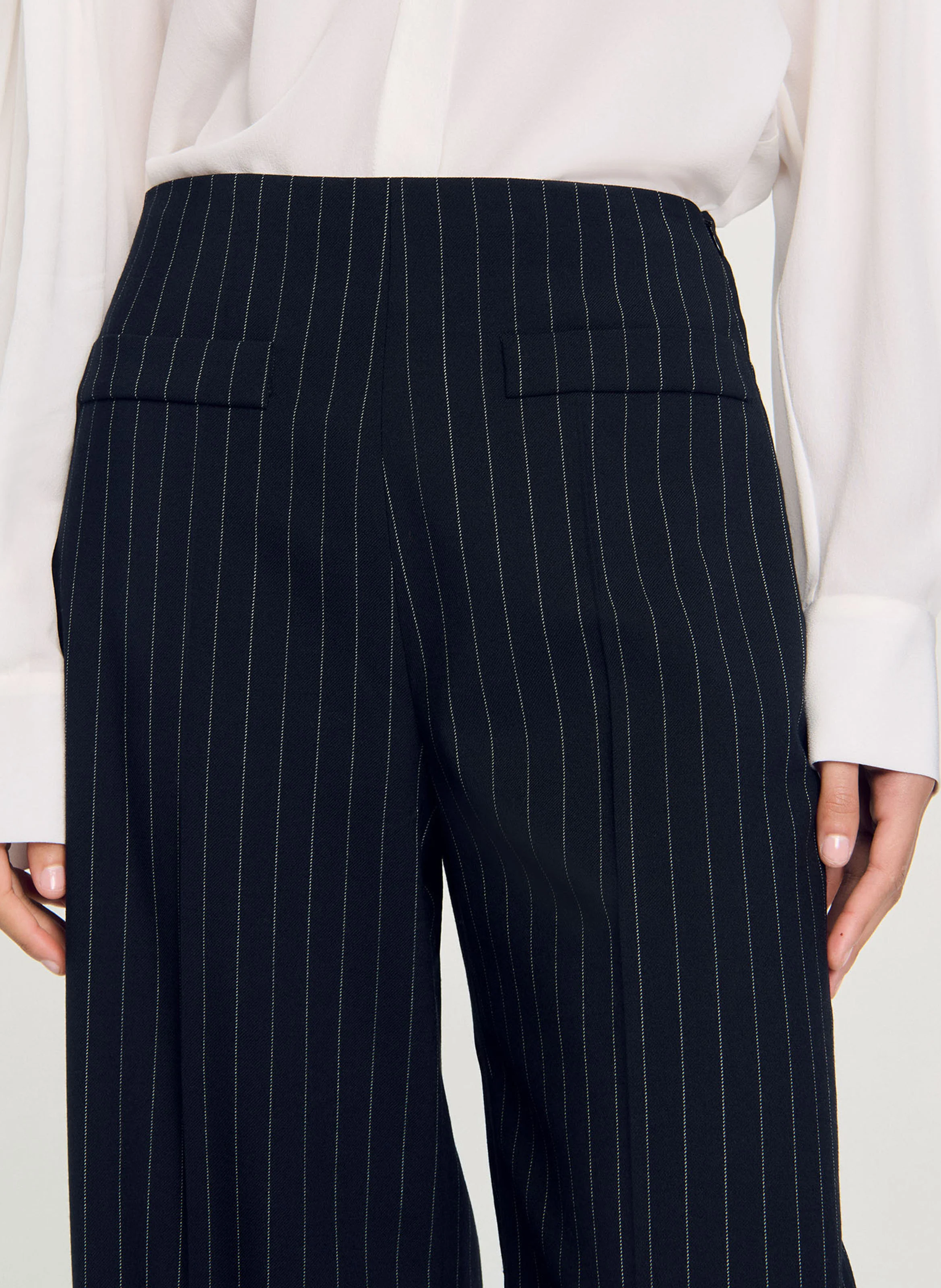 Pantalon droit rayé | Noir
