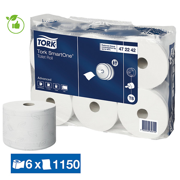 Papier toilette Tork Advanced SmartOne T8 2 épaisseurs, lot de 6 maxi bobines