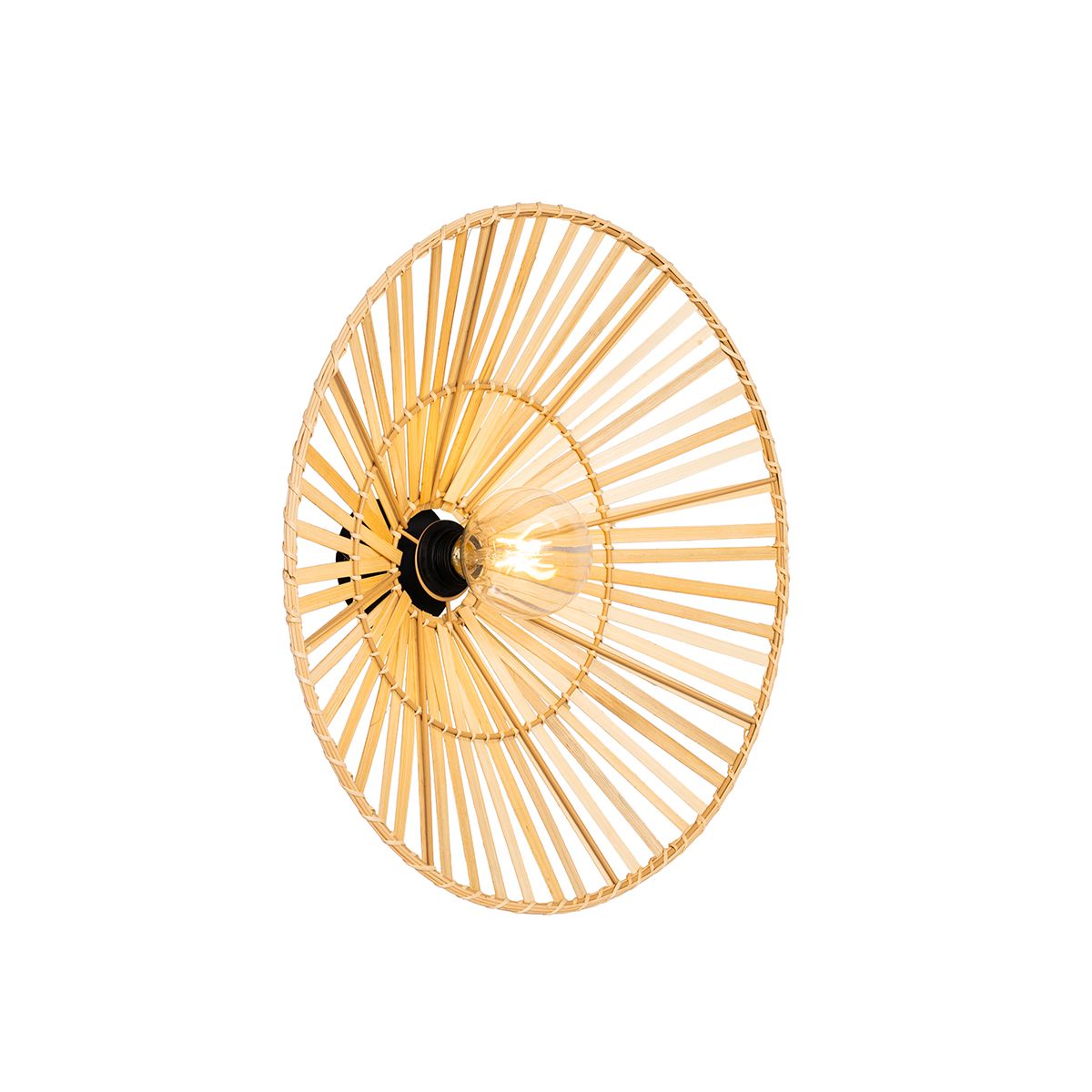 Oosterse wandlamp zwart met naturel bamboe - Pua