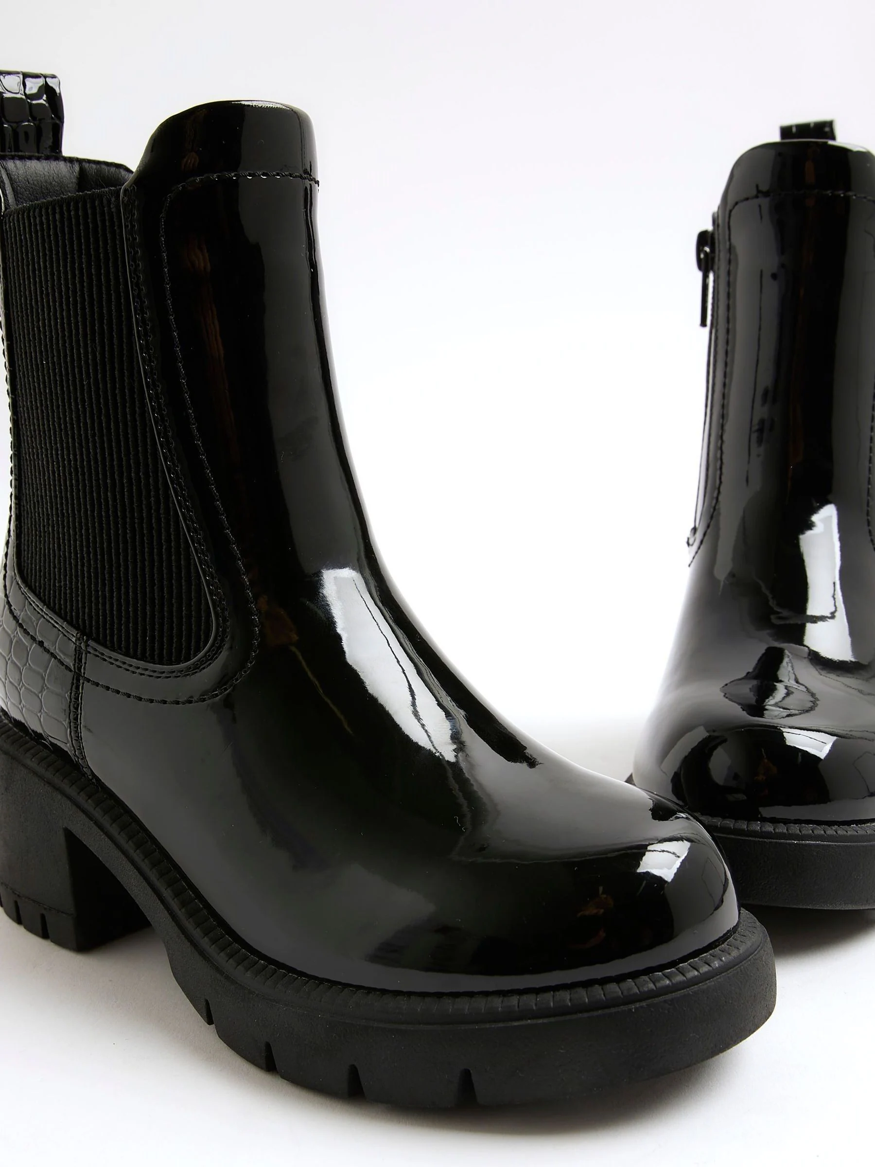River Island Patent Heart Print Heeled Chelsea Boots