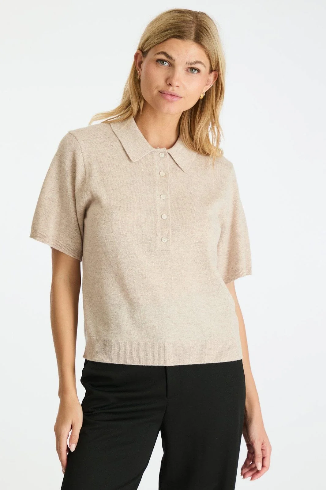 Neo Noir Gracie Knit Polo Tee sand melange