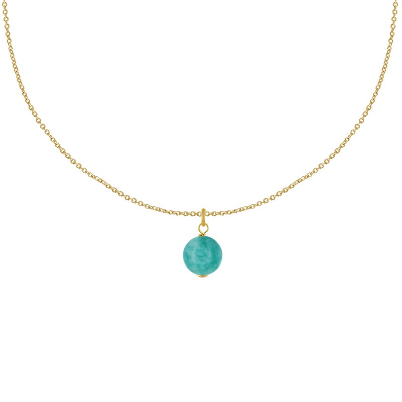 Collier Plaqué Or Pendentif Perle d'Amazonite