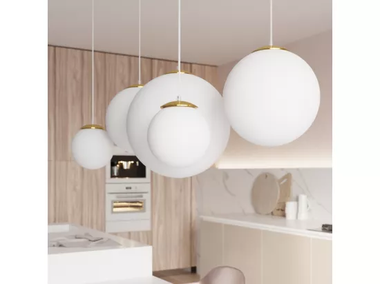 Sollux UGO Suspension Globe Blanc, Or E27