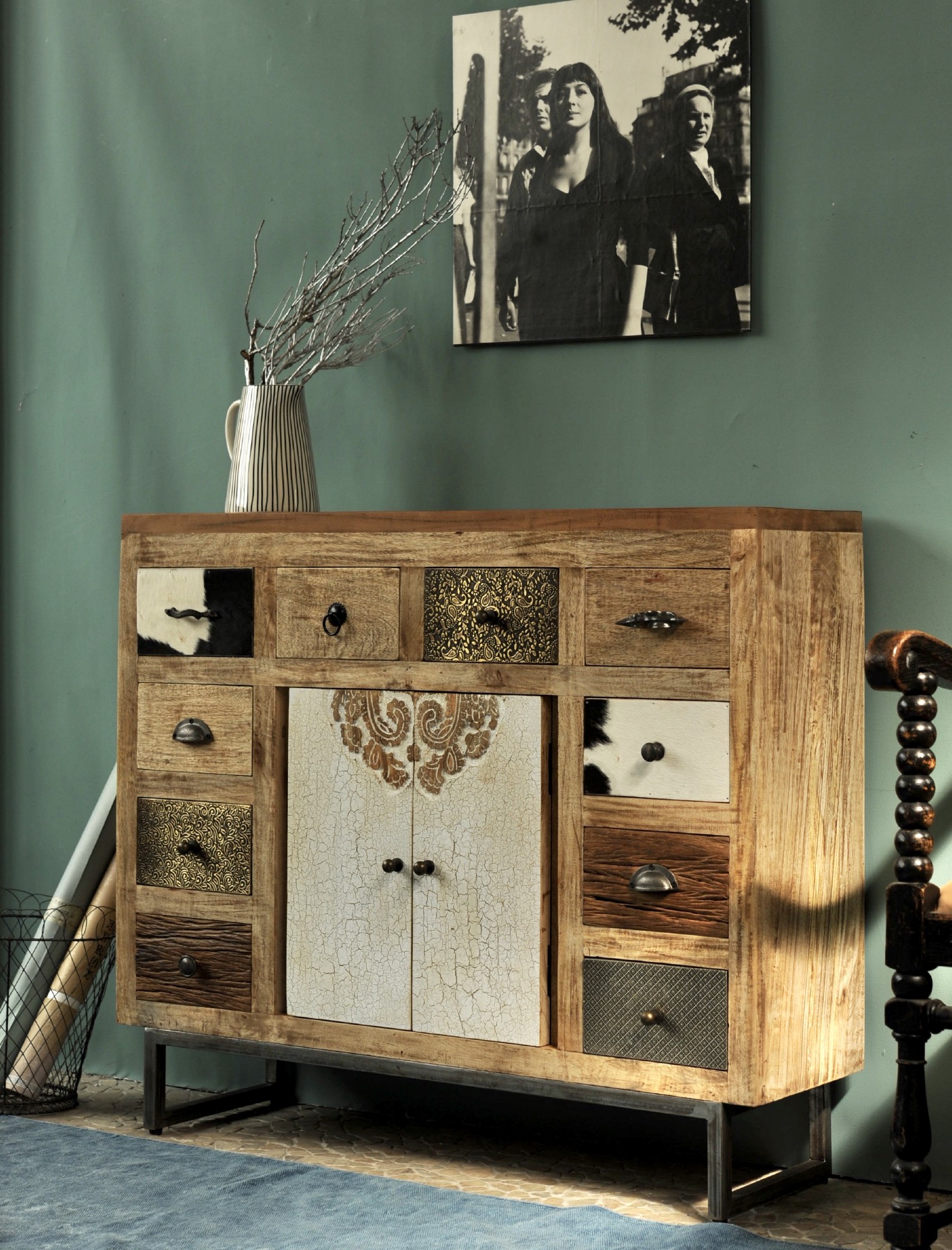 Sideboard 'Beaucoup', braun, schwarz, weiß, B 108 cm, H 91 cm, T 31 cm von fischer's lagerhaus