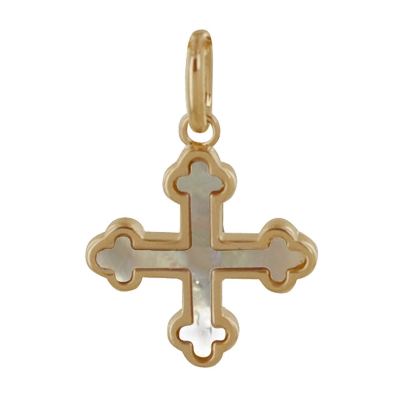 Pendentif Plaqué Or Croix Trèfle de Nacre