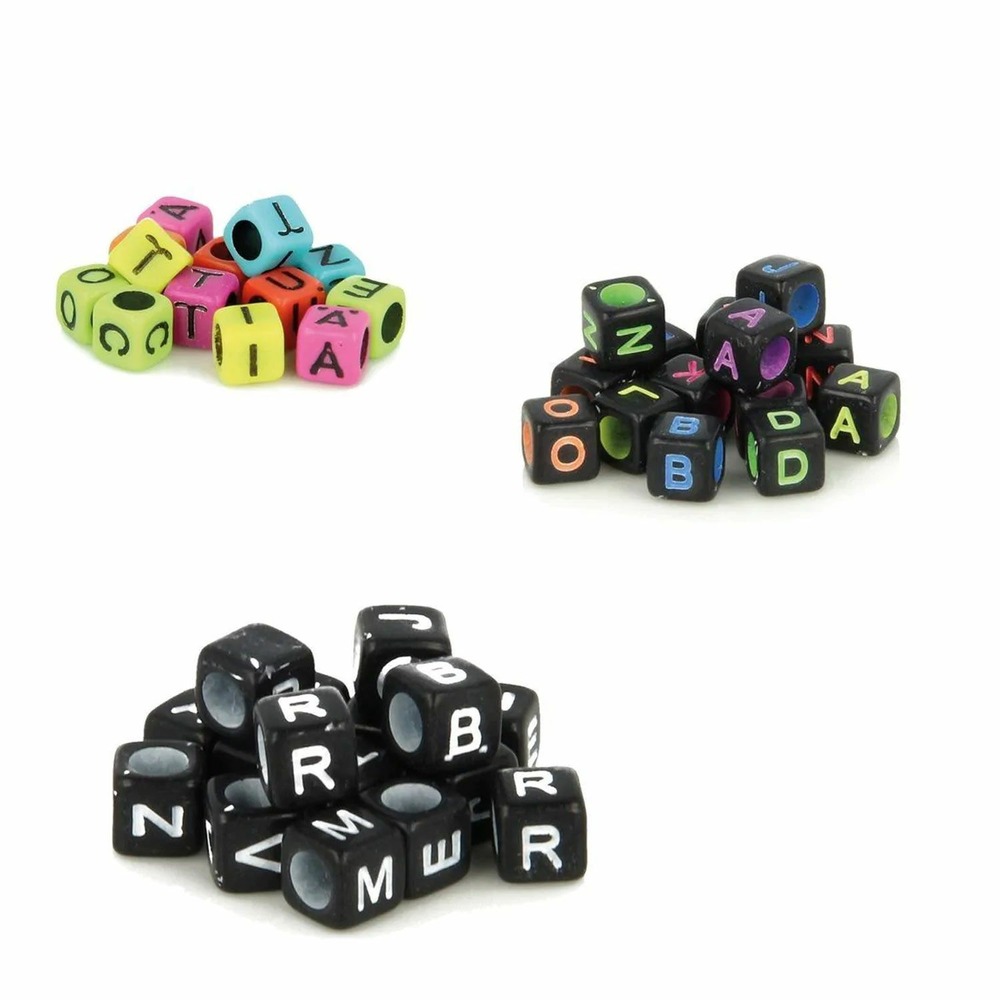 900 perles carrées alphabet 6 mm - fluo, noir & blanc