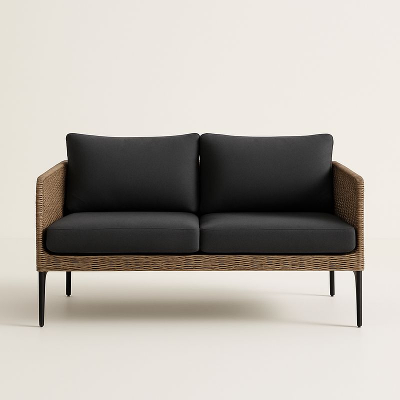 2-Sitzer Sofa Rattan mit Stahlrahmen und Polyesterkissen