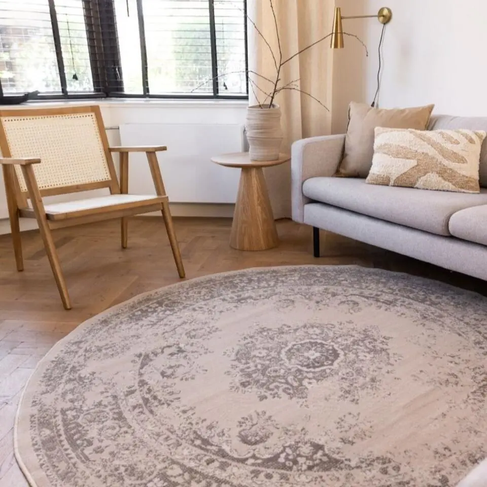 Interieur05 rond vloerkleed Keshan zand/beige - 240 x 240 cm