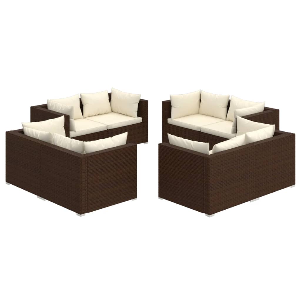 Salon de jardin meuble d'extérieur ensemble de mobilier 8 pièces avec coussins résine tressée marron