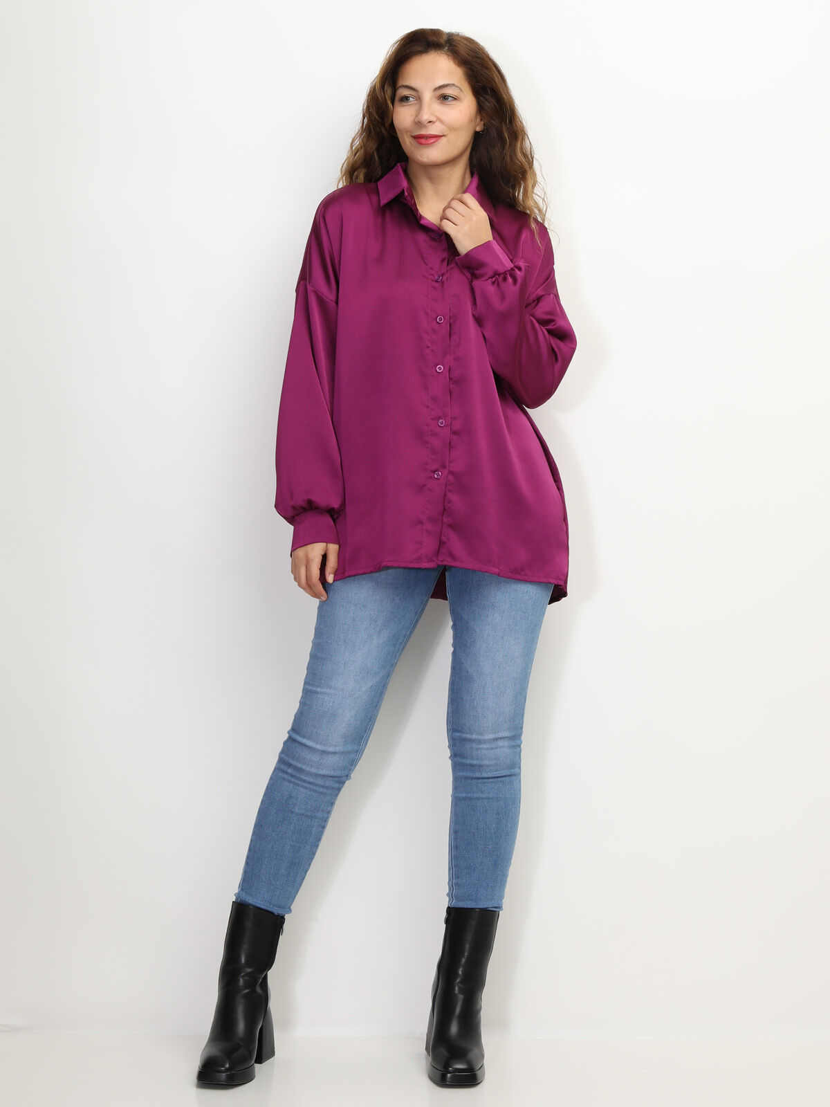 Chemise ample et satinée- Fuchsia foncé
