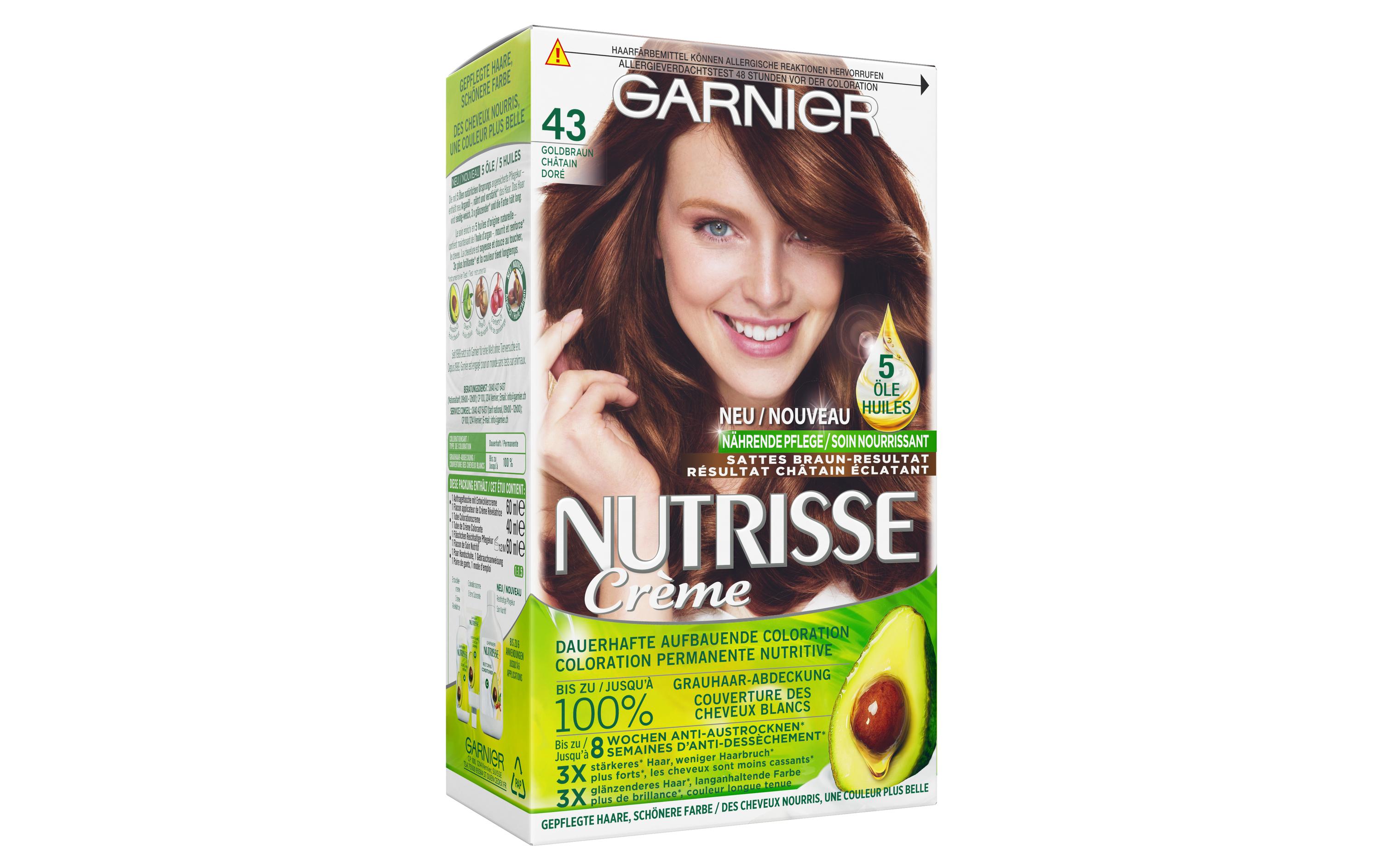 Haarcoloration Nutrisse Crème 43 GoldbraunHaarfarbe verleiht dem Haar seidig strahlenden Glanz