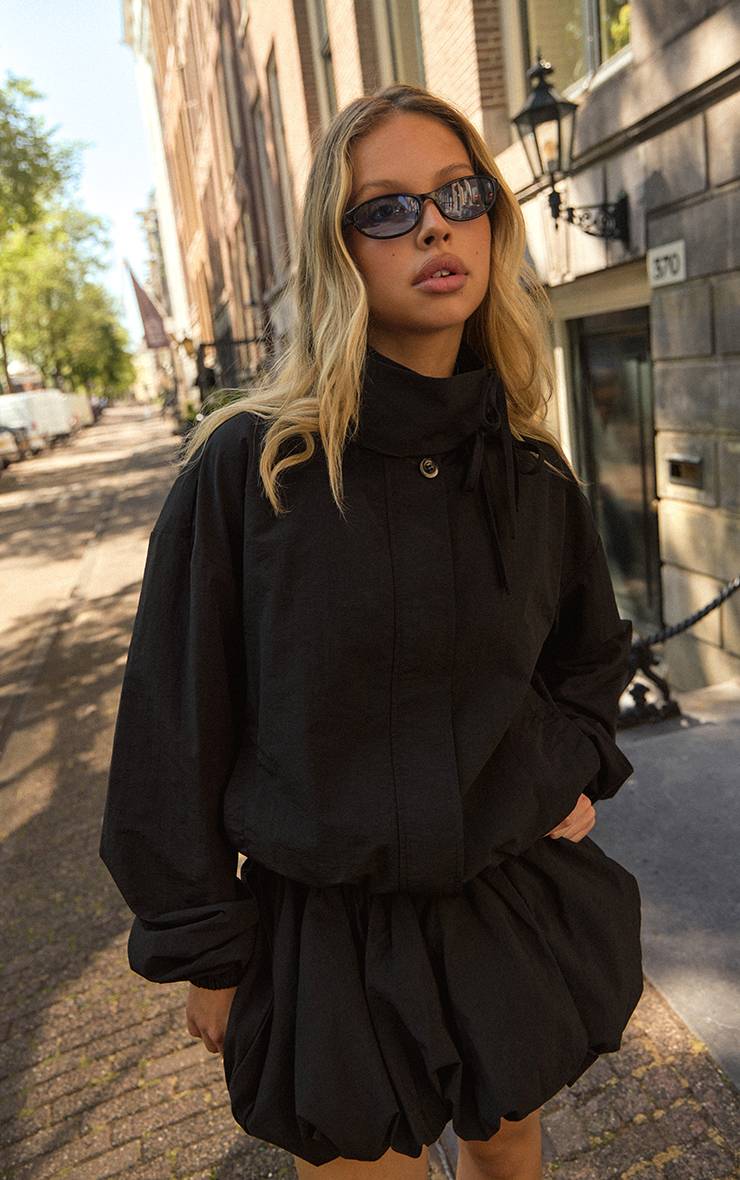 Noir Veste Bouffante Col Montant En Nylon