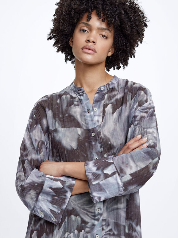 Vestido de liocel estampado - Multicolorido