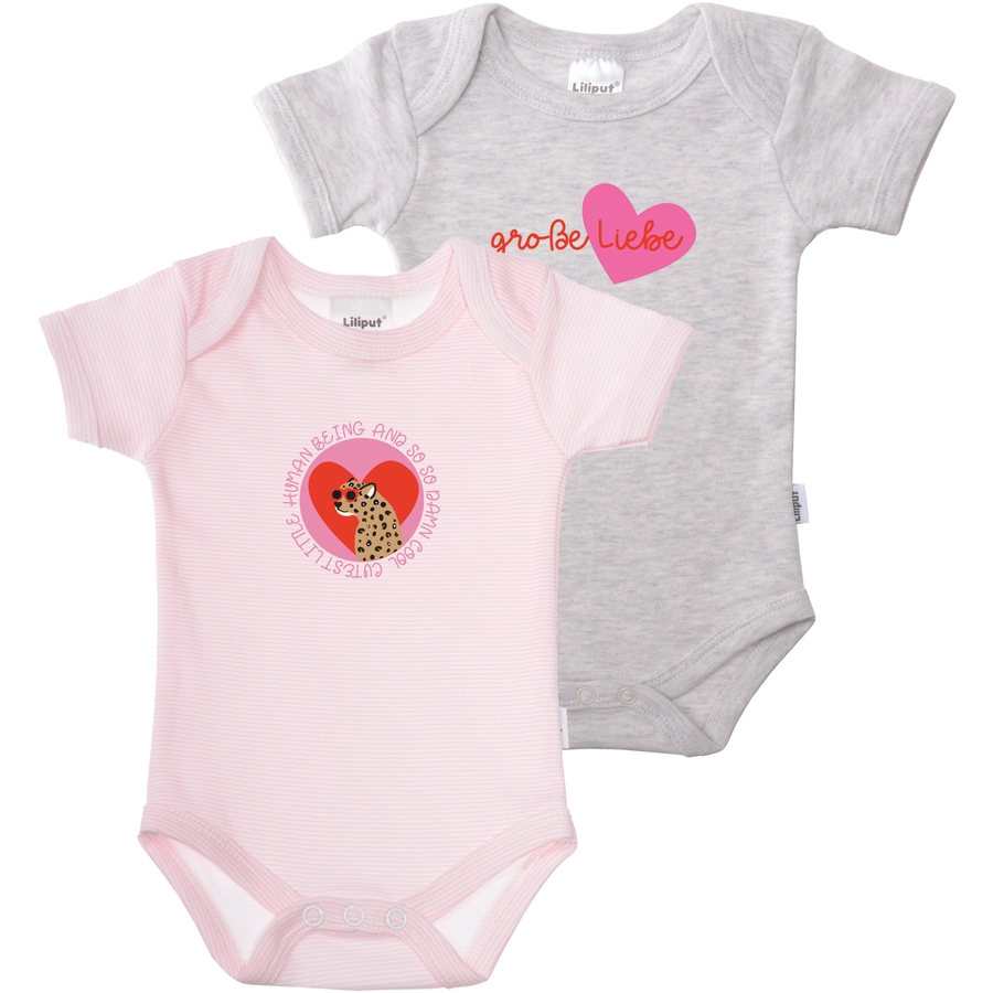 Liliput Baby-Bodies im 2er Set große Liebe grau-melange rosa gestreift