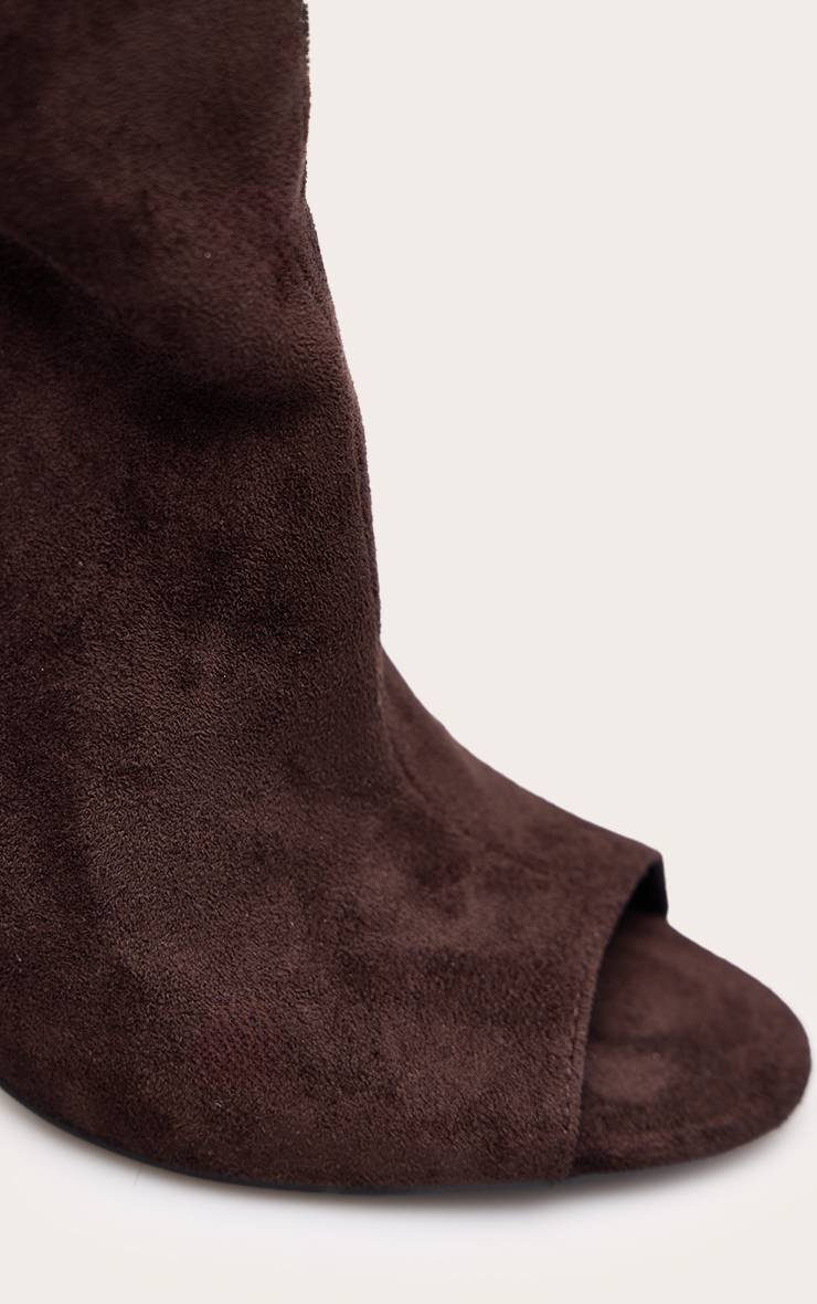Chocolat Bottes Hautes À Talons En Synthétique À Bout Ouvert