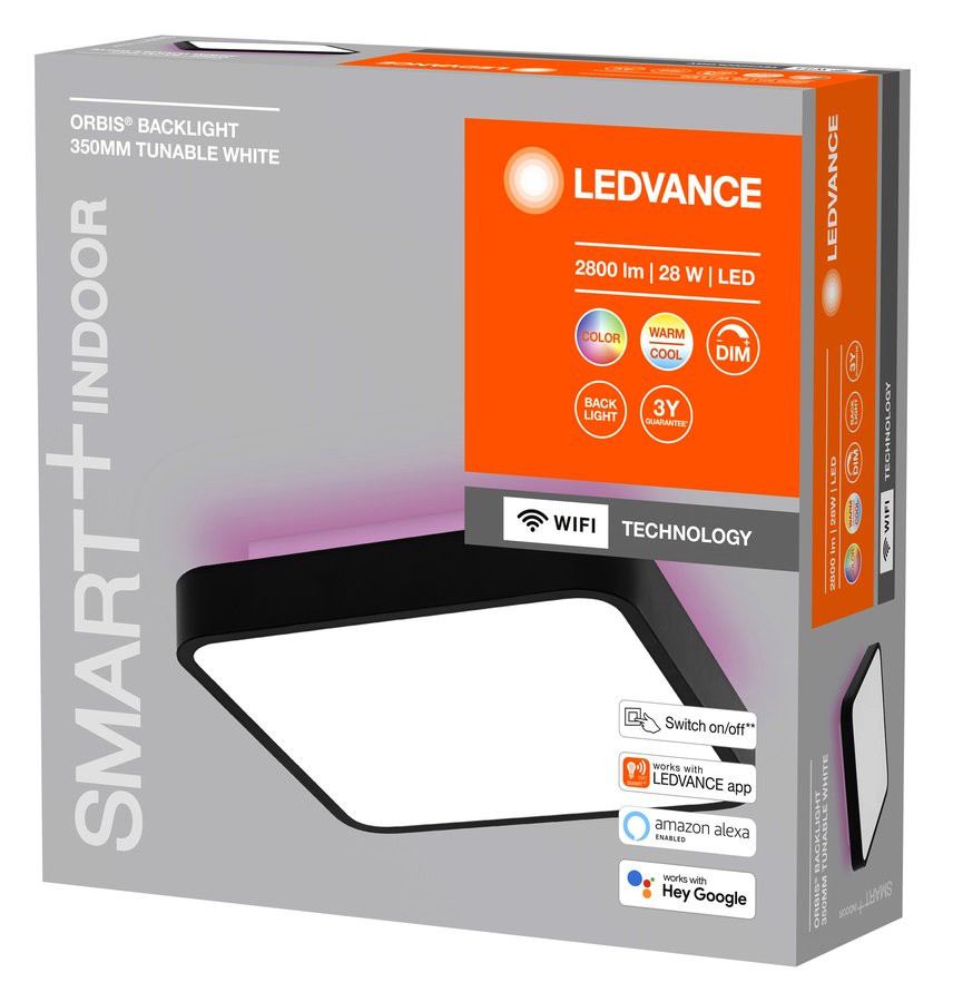 Sapho Orbis Backlight vierkante plafondlamp 35x35cm 28W zwart