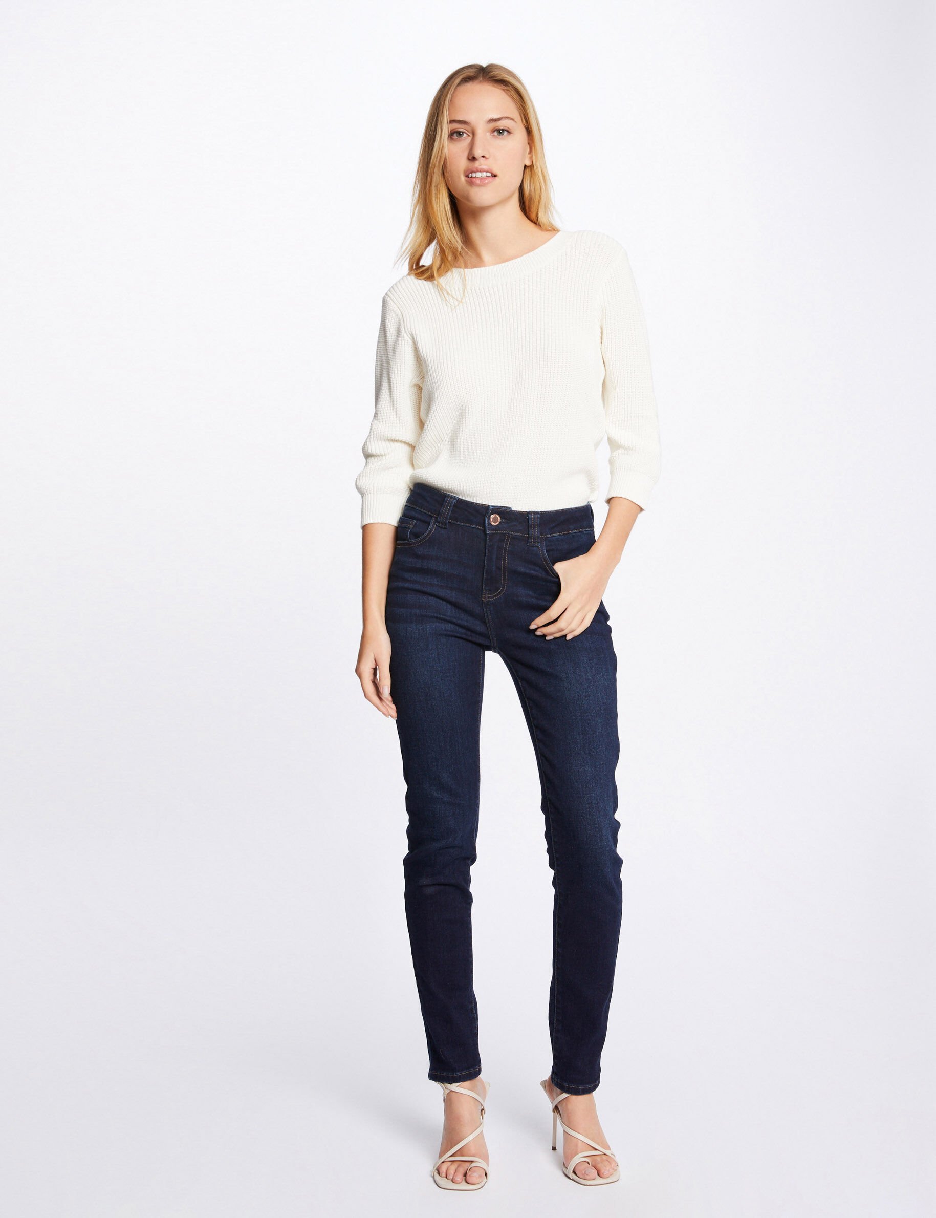 Pull manches 3/4 avec dos en V ivoire femme - ivoire