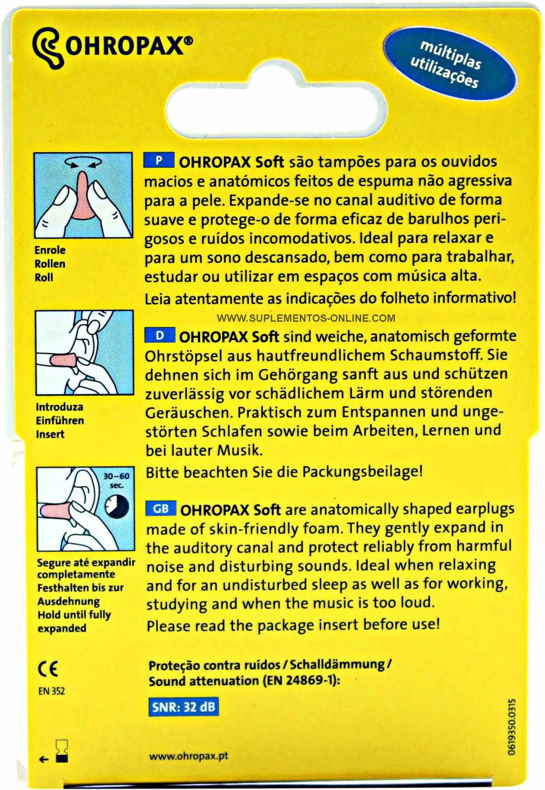 Ohropax 10 Tampões de Ouvido de Espuma Macia