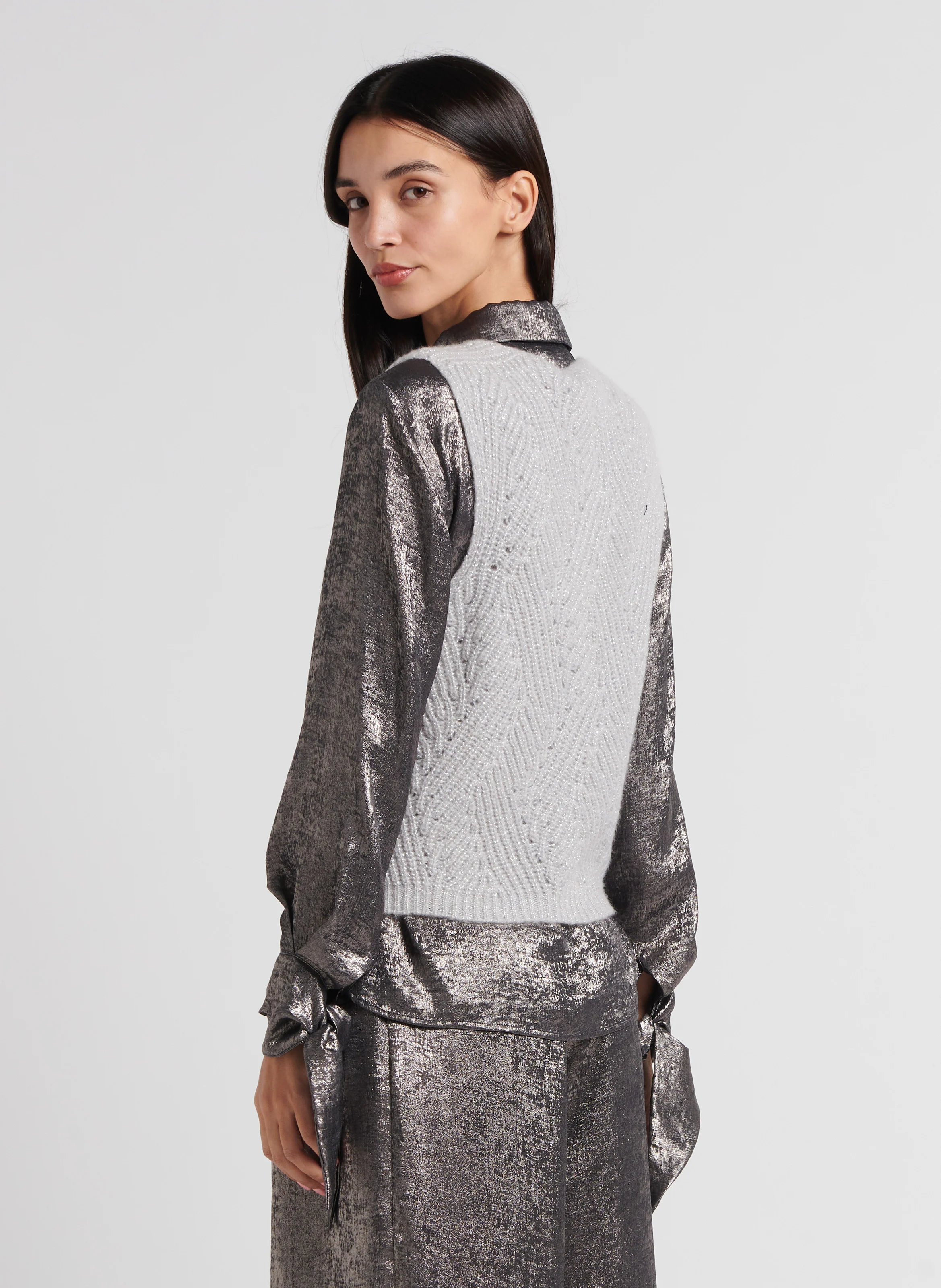 HIDARI - Gilet boutonnée sans manches en laine mélangée | Gris