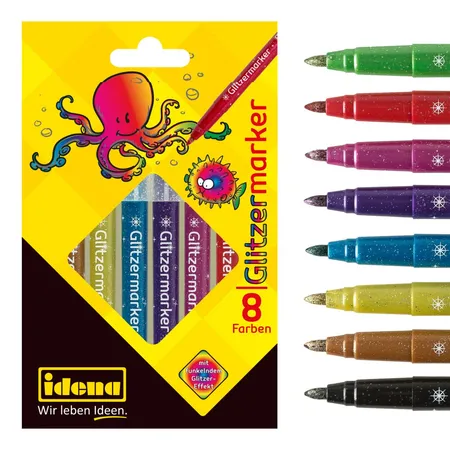 Idena Glitzermarker, 8 Farben mit funkelndem Glitzereffekt