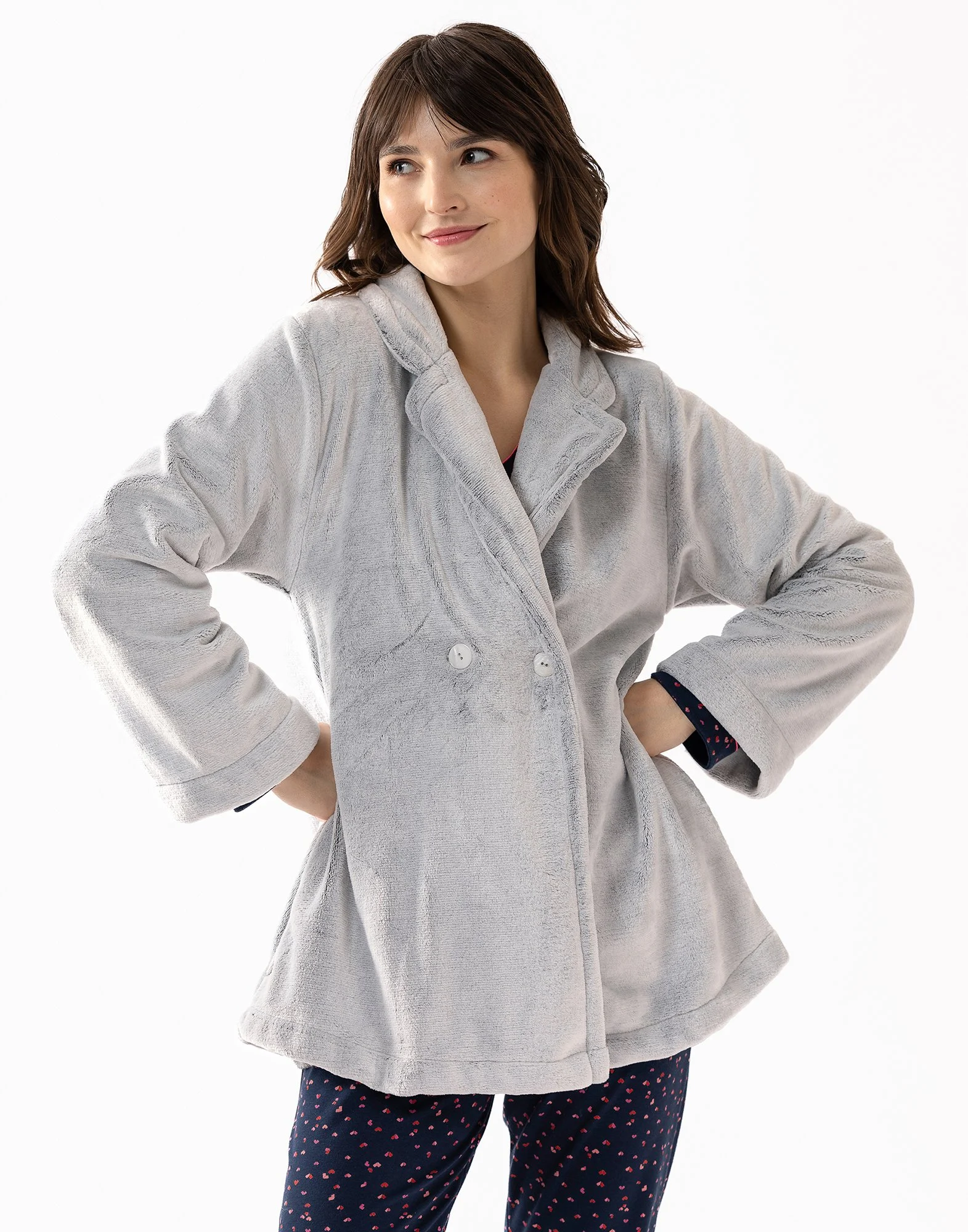 ESSENTIEL H77A - Veste en peluche flanelle | Gris