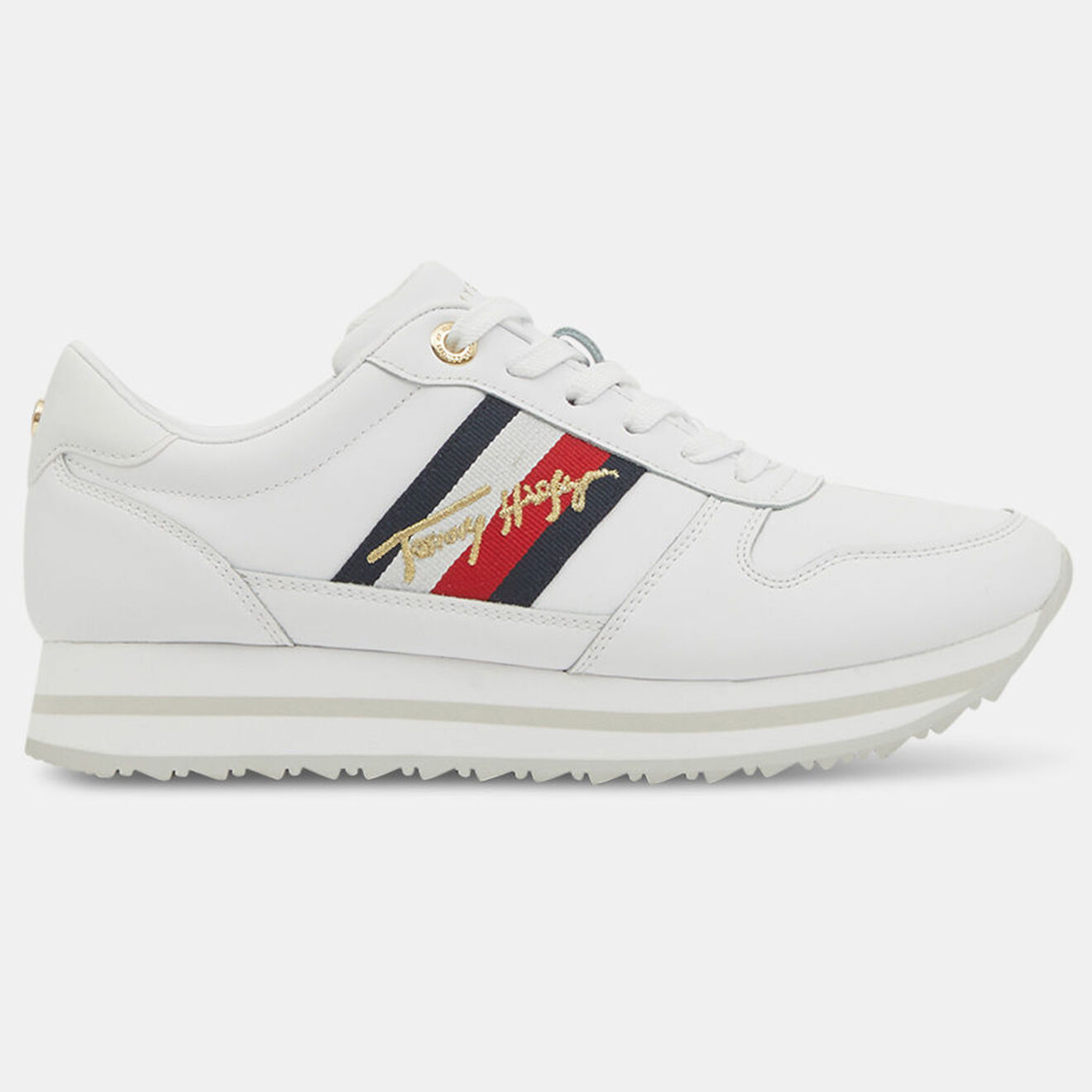 Tommy Hilfiger Baskets running compensées en Cuir Sig blanches