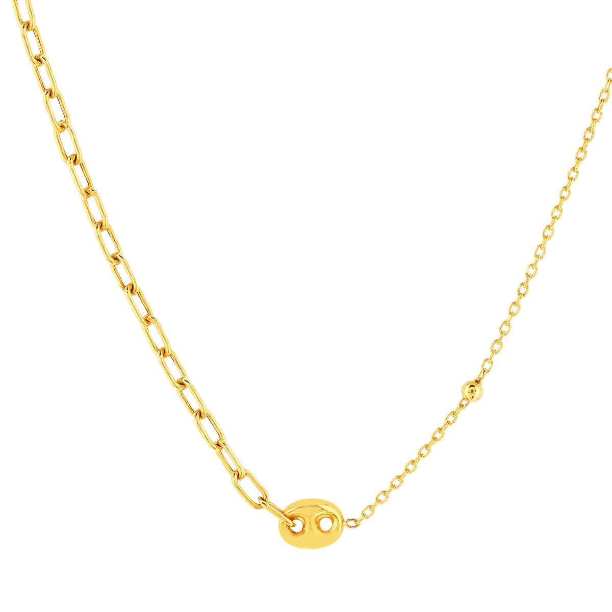 Collier or jaune 375 asymétrique motif grain de café 45 cm