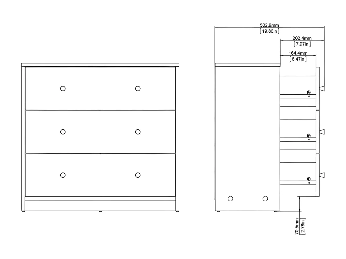 Maria Commode basse avec 3 tiroirs, noyer clair.