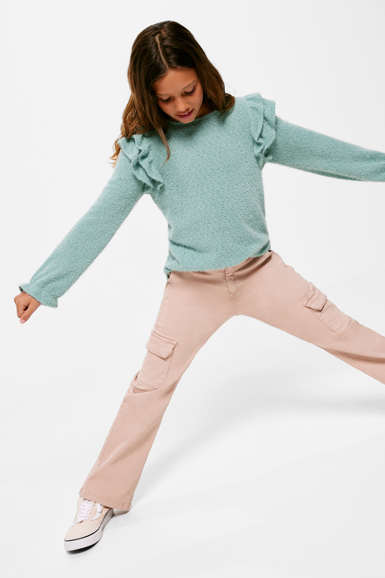 Suéter infantil de chenille com babados