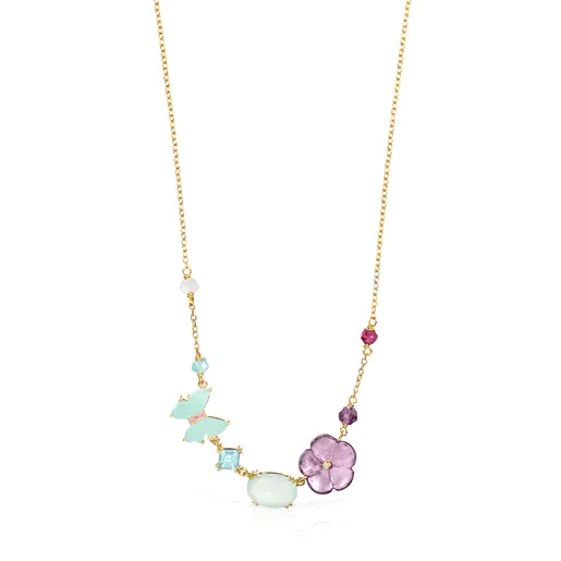 Colar de ouro com oito gemas multicoloridas e pérolas Vita.