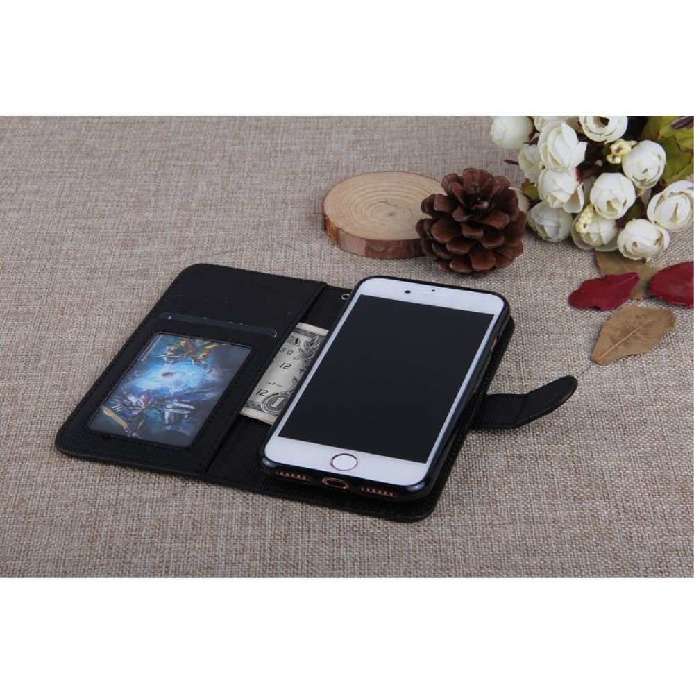 iPhone SE (2022/2020) / 8 / 7 Leder Tasche mit Kartenfächer   Magnetische Schutzhülle - Schwarz