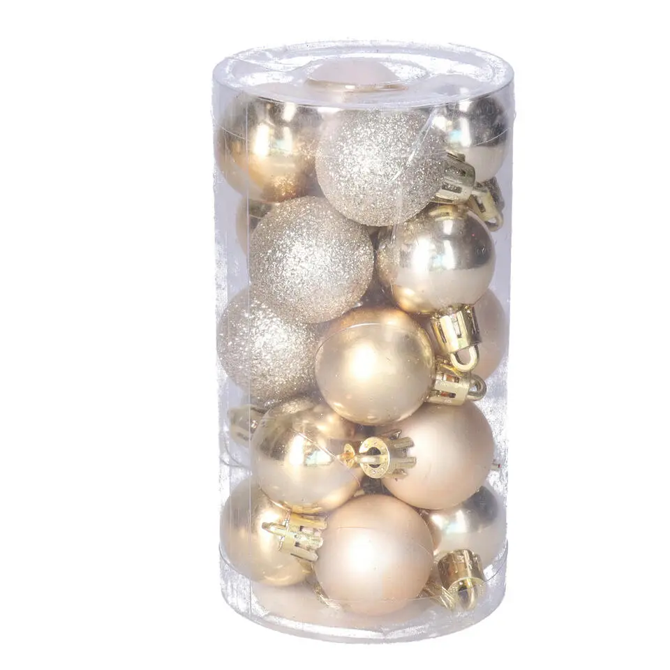 Krist  kleine kerstballen - 20x - champagne - 3 cm -kunststof