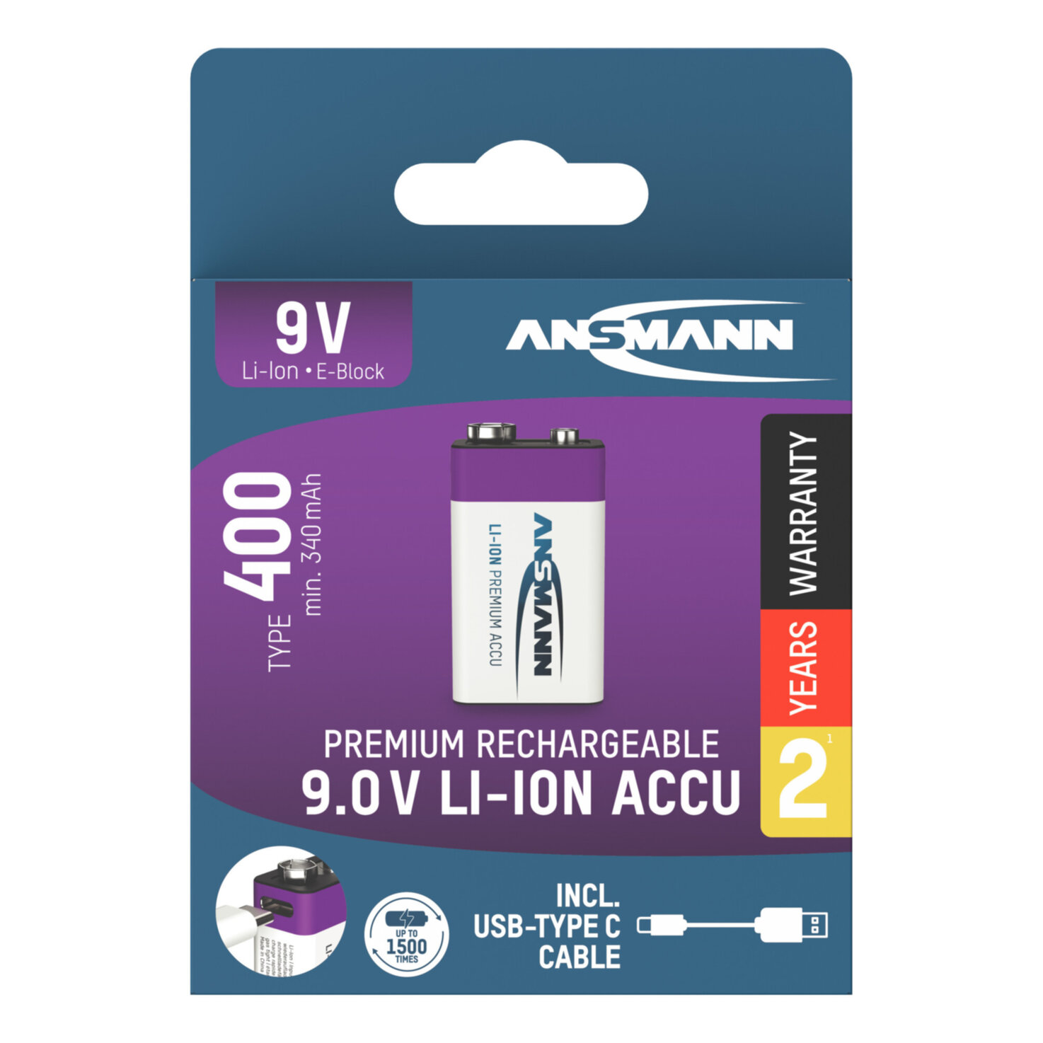Ansmann Li-Ion Akku E-9V USB-C