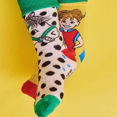 Pippi Langstrømpe Sokker 2-Pakk, Hvit/gul