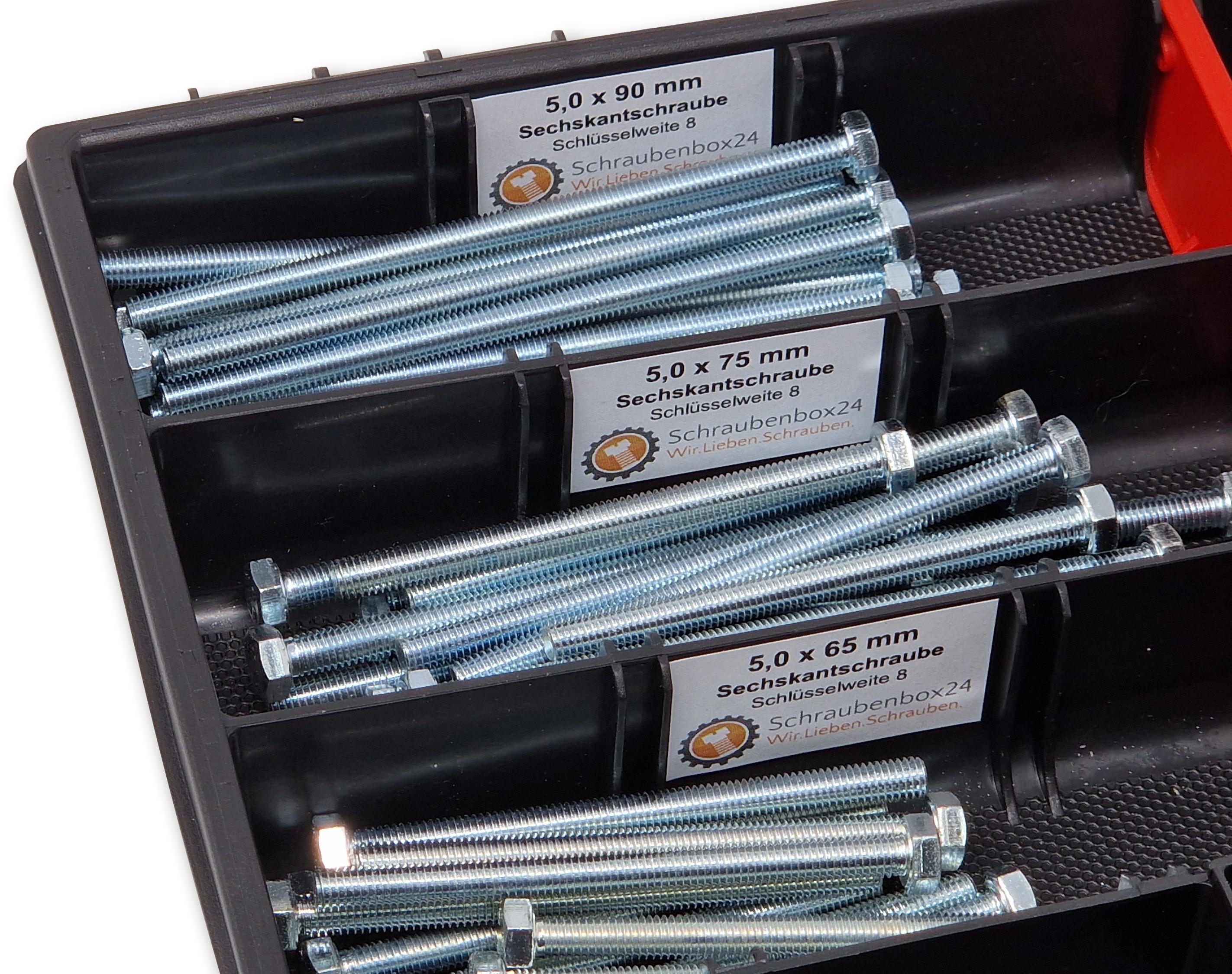 Sechskantschrauben Sortiment M5 // 65mm-100mm 90 tlg Schraubenbox DIN 933/ISO4017 Vollgewindeschrauben Maschinenschrauben Gewindeschrauben Sechskantschrauben