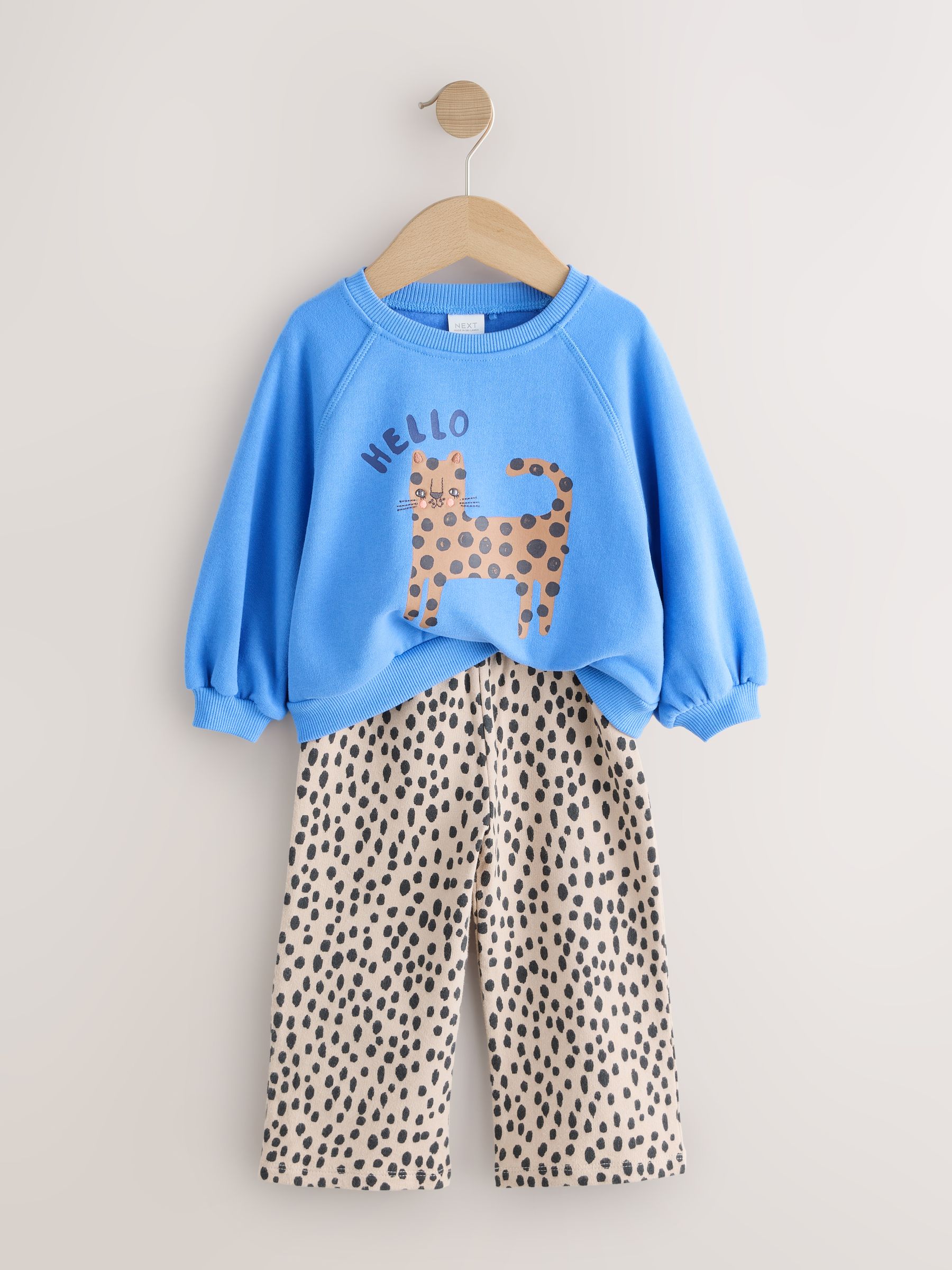 Blauwe dierenprint - Set van sweatshirt en broek met wijde pijpen (3mnd -7jr)
